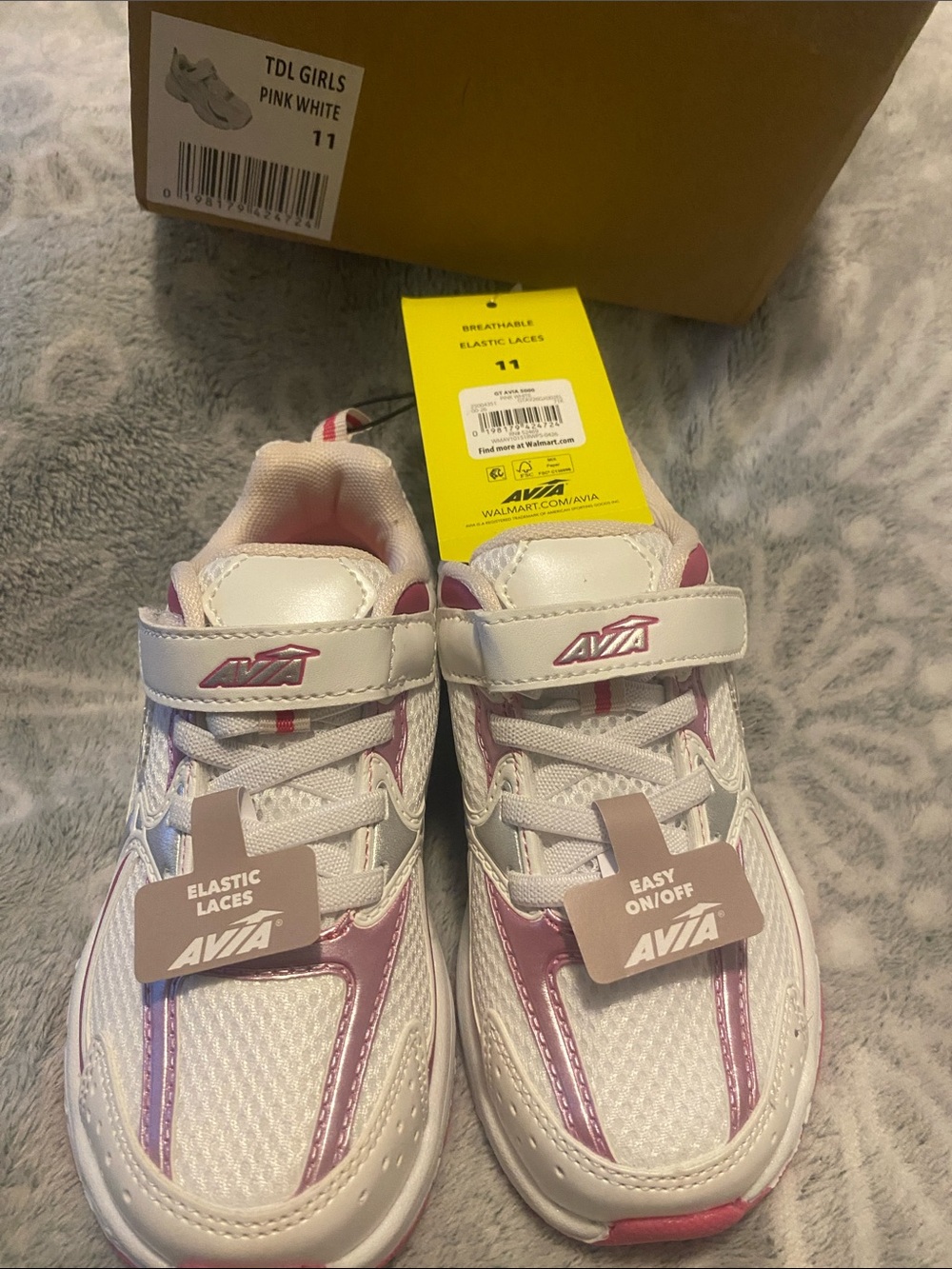 Avia Girls White Sneakers with Pink Accents
